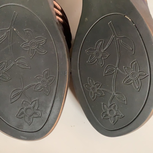 BASS COPPER LEATHER SANDALS WEDGES SLIP ON 5M OPEN TOE SHOES